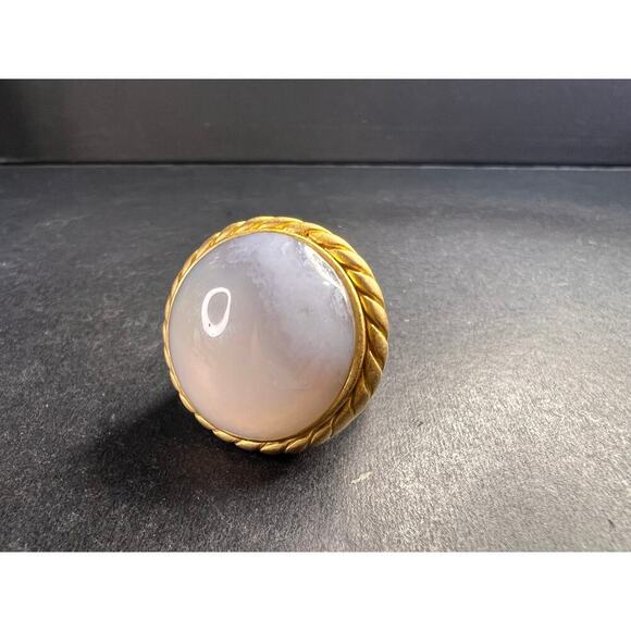 Glow By Sheila Fajl Signed Blue Agate Ring brushed 18kt Plated size 7 - Picture 8 of 14